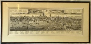 lot 57 image: Framed Vintage London Skyline Engraving Print
