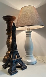 lot 64 image: Set of 3 Home Decor Items Table Lamp, Pier 1 Candle Holder & Eiffel Tower Statue