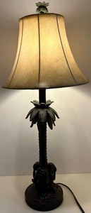 lot 116 image: Hear, Speak and See no Evil Monkeys Palm Tree Table Lamp