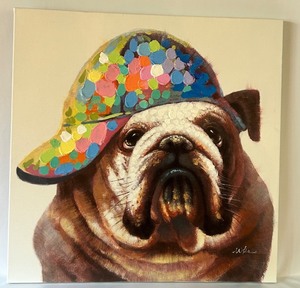lot 121 image: Bulldog with Colorful Cap Canvas Print
