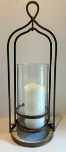 lot 125 image: Metal Lantern with LED Candle and Glass Hurricane