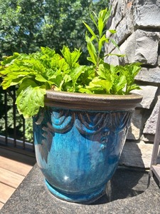 lot 128 image: Decorative Frost Resistant Blue Ceramic Planter