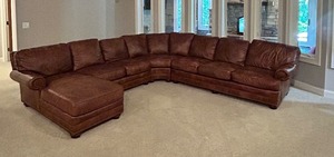 lot 157 image: Leathercraft Extra Large Brown Leather Sectional Sofa with Chaise