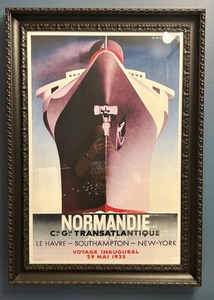 lot 158 image: Framed Vintage Normandie Transatlantic Voyage Reproduction Poster, 1935