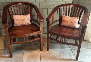 lot 166 image: Pair of Wooden Armchairs with Pillows