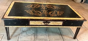 lot 167 image: Antique Hand-Painted Coffee Table with Ornate Design