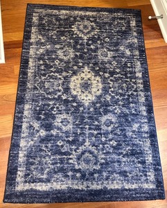 lot 168 image: Beautiful Blue Distressed Area Rug with Oriental Pattern