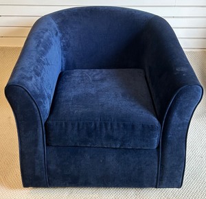 lot 176 image: Blue Upholstered Swivel Armchair with Removable Cushion by Hughes Furniture