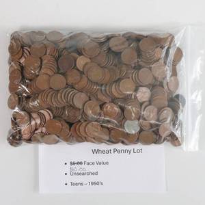 lot 10 image: Wheat Penny Lot - Unsearched $10 Face