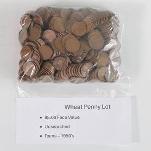 lot 9 image: Wheat Penny Lot - Unsearched $5 Face