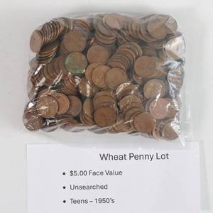 lot 8 image: Wheat Penny Lot - Unsearched $5 Face