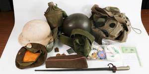 lot 39 image: Military Lot - Gas Mask, Bayonet, Safe Conduct Slip