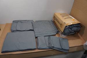 lot 18 image: Seersucker 7-Piece Comforter Bed Set - Dark Gray - Queen
