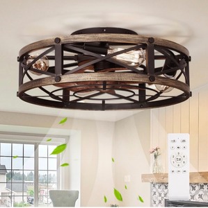 lot 2 image: Farmhouse Flush Mount Caged Ceiling Fan with Lights