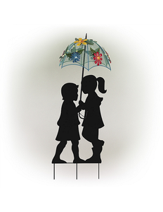lot 8 image: Alpine Corporation 39 Outdoor Solar-Powered Girl and Boy Silhouette with LED Lighted Umbrella