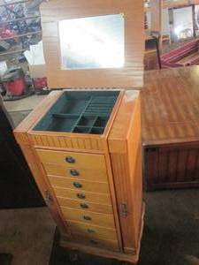 lot 13 image: 8-Drawer Hardwood Jewelry Armoire. ...