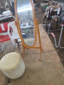 lot 109 image: Wood framed Freestanding swivel mir...