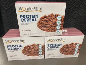 lot 7 image: Lot of 3 WonderSlim Coco Os Protein Cereal Boxes