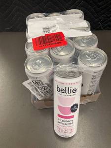lot 9 image: Set of 8 Cans Bellie Prebiotic Herbal Tea, Strawberry Peppermint Flavor