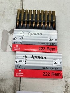 lot 11 image: 2- FULL BOXES OF 20 - 222 REMINGTON 55GR CARTRIDGES 40 TOTAL