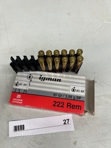lot 27 image: 12 - 222 REMINGTON 55GR CARTRIDGES 12 TOTAL