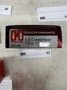 lot 43 image: 1 FULL BOX OF 20 HORNADY 6.5 CREEDMOOR 129 GR SST #81496
