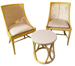 lot 8 image: Set of 2 Gabberts Wicker Chairs with Cushions & Matching Round Side Table