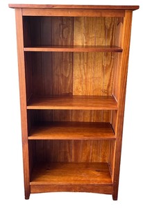 lot 22 image: Solid Wood 4-Shelf Bookshelf with Rich Mahogany Finish