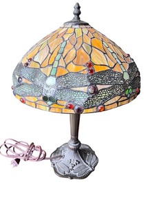 lot 26 image: Stained Glass Dragonfly Table Lamp with Metal Base