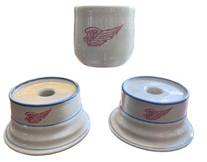 lot 69 image: Set of 3 Vintage Red Wing Shoe Company Ceramic Candle Holders