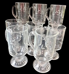 lot 82 image: Set of 8 Elegant Clear Glass Mugs with Etched Design