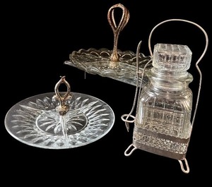 lot 85 image: Set of Crystal Serving Dishes and Vintage Silver-Plated Jam Jar
