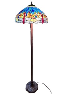 lot 10 image: Tiffany Style Dragonfly Stained Glass Floor Lamp