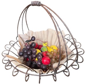 lot 61 image: Decorative Metal Basket with Assorted Artificial Fruit