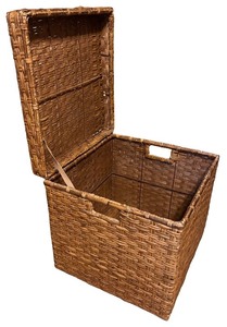 lot 65 image: Woven Storage Basket with Lid and Handles