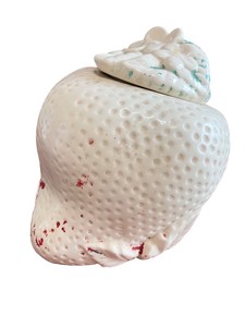 lot 99 image: Vintage Ceramic Strawberry Jar with Lid - Sears Exclusive