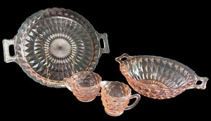 lot 102 image: Elegant Pink Depression Glass Serving Set