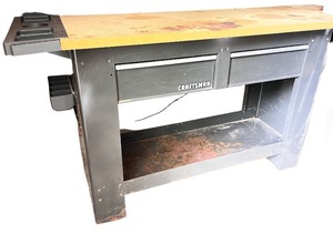 lot 125 image: Craftsman Workbench with Drawers and Storage Shelf