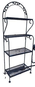 lot 138 image: Black Metal Bakers Rack with Decorative Leaf Design