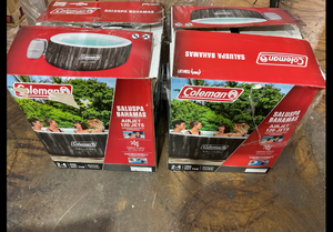 lot 213 image: LOT OF 2 Coleman Bahamas AirJet Inflatable Outdoor Round Hot Tub 2-4 Person