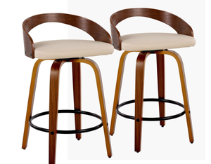 lot 82 image: LumiSource Grotto Counter Stools for Kitchen Counter in Walnut Wood, Counter Height Chairs, Bar Stools Set of 2, Counter Height Chairs, Bar Stools for Kitchen Island