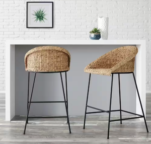 lot 83 image: LOT of 3 StyleWell 28 in. Natural Woven Hyacinth Bar Stool with Low Back