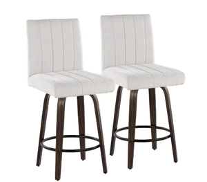 lot 84 image: Lumisource Hank 26 in. Walnut Glazed Wood and Light Grey Fabric Fixed-Height Counter Stool (Set of 2)
