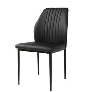 lot 87 image: GOJANE Black Faux Leather Solid Back Dining Side Chair with Stable Steel Legs, Set of 4