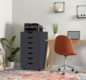 lot 408 image: Naomi Home Debbie 7-Drawer Chest - Versatile Storage Cabinet with Drawers, Craft Storage Solution, and Office File Cabinet on Wheels for Home and Office - Black