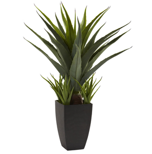 lot 415 image: Nearly Natural Agave with Black Planter