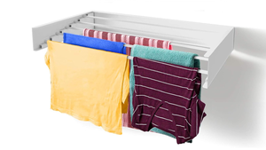 lot 429 image: Step Up Laundry Drying Rack (28-INCH White), Wall Mounted, Retractable Clothes Drying Rack, 40lbs Capacity, 11.6 Linear Ft