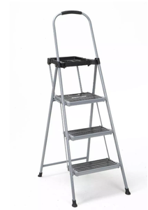 lot 440 image: Cosco 3 Step All Steel Step Stool with Tray Folding Ladder, 225 lb Capacity, Silver, 3 Rungs, 28.74 Max Height