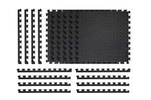 lot 443 image: LOT of 3 TrafficMaster Black 24 in. W x 24 in. L x 0.47 in. Foam Interlocking Gym Floor Tiles (6 TilesPack) (24 sq. ft.)