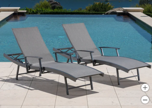 lot 447 image: SunVilla Commercial Sling Wave Chaise Lounge with Adjustable Armrests, 2-pack